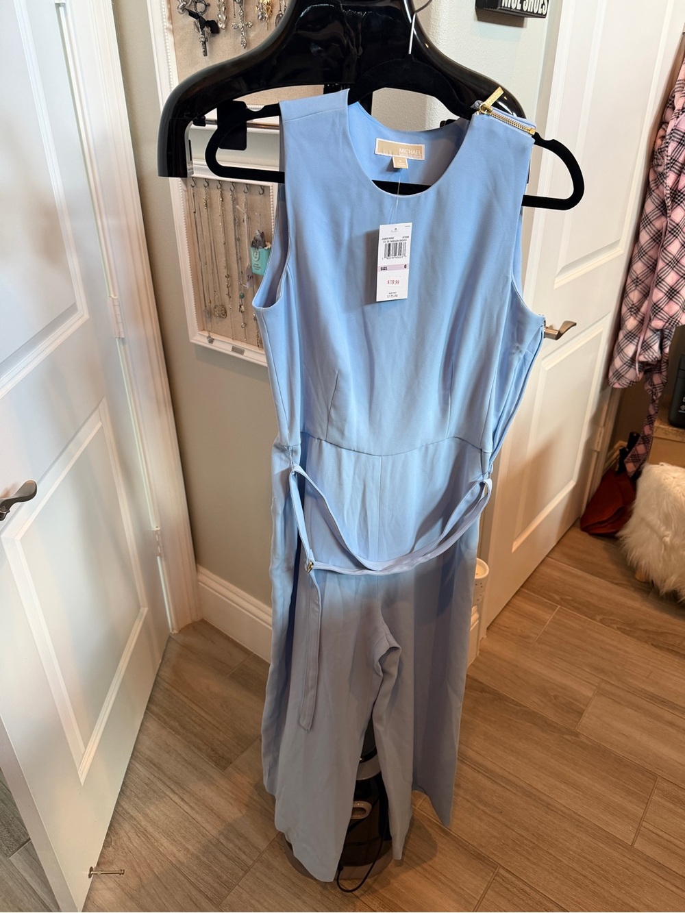 Michael Kors Light Blue Sleeveless Jumpsuit with Waist Tie New with Tags